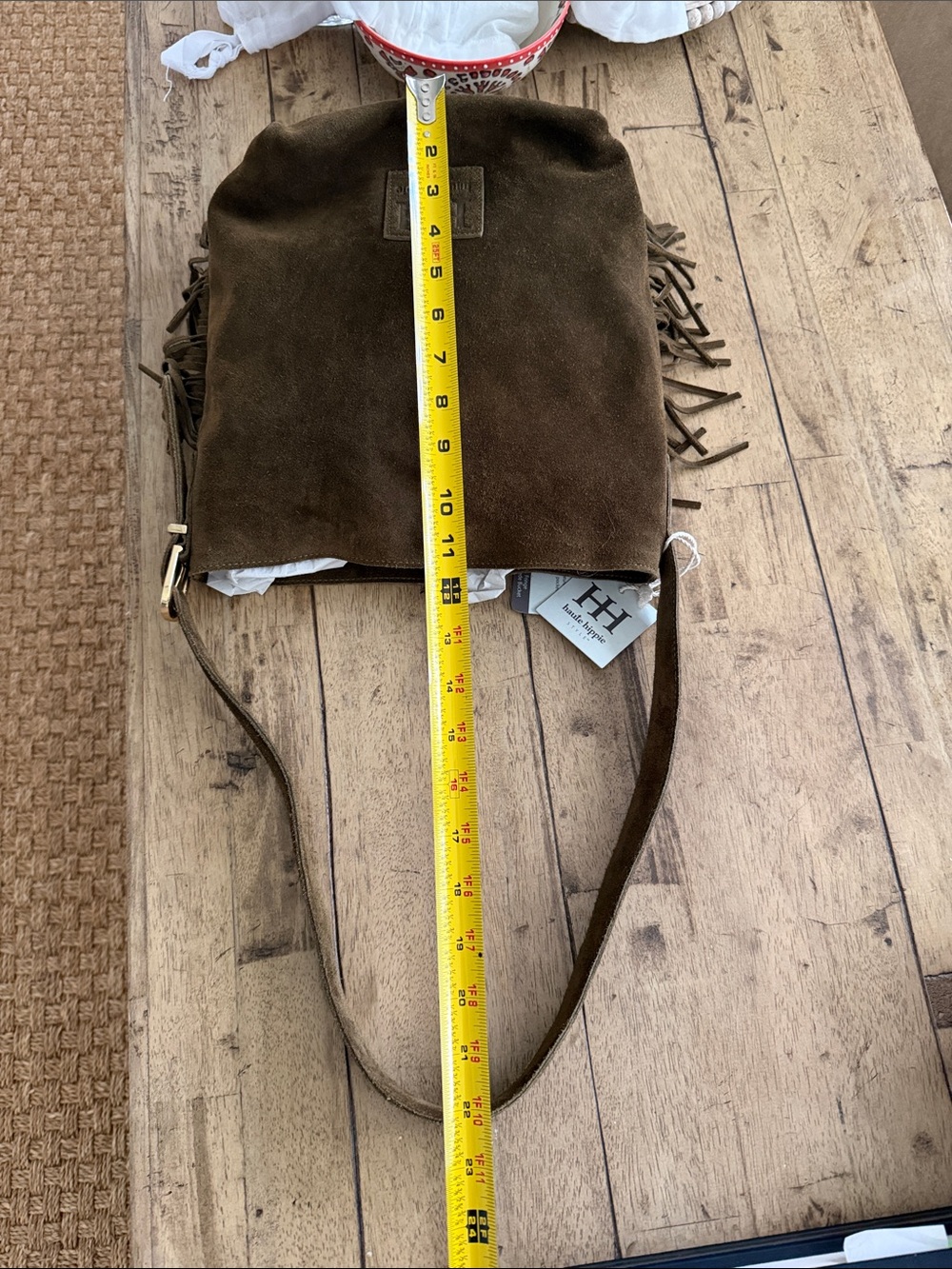 Haute Hippie Suede Fringe Shoulder Bag in Olive Brown - Casual Women’s Tote NWT - Picture 14 of 16